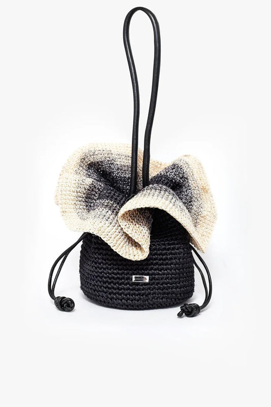 Bolso Orquídea negro tejido en fique y acabados en piel bovina